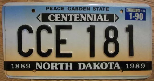 Single North Dakota License Plate -1990- Cce 181 - Centennial Peace Garden State