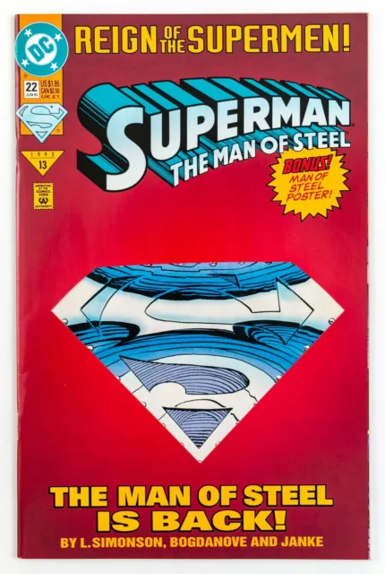 Superman: Man of Steel #22 (1992 DC) Die-Cut Reign of the Supermen! Tie-in! NM