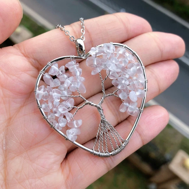 Rock Quartz Stone Tree Of Life Pendant Necklace Chakra Reiki Healing Amulet