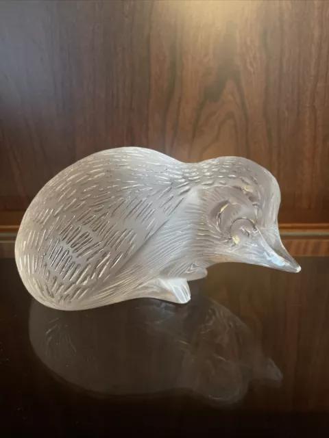 Lalique France Signed Crystal Hedgehog Paperweight MINT! Large, 2+ Pounds