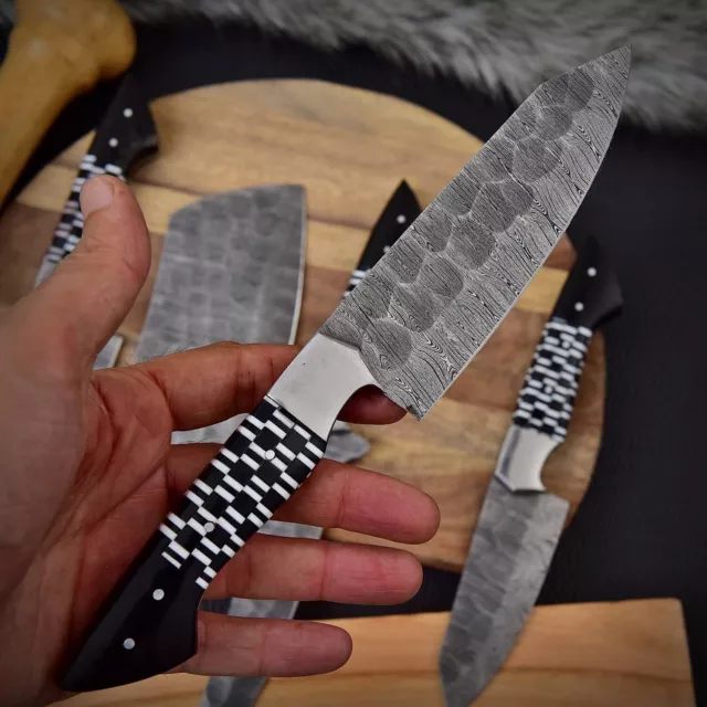 Handmade HAND FORGED DAMASCUS STEEL CHEF KNIFE Set Kitchen Knives X447 Handmade HAND FORGED DAMASCUS STEEL CHEF KNIFE Set Kitchen Knives X447