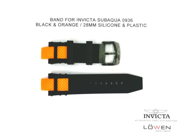 Authentic Invicta Subaqua 0936 Black Silicone & Orange Plastic 28MM Watch Band