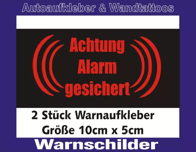 Autoaufkleber - 2 Stück Achtung Alarm gesichert 10x5cm - gespiegelt -Div. Farben