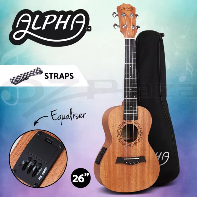 Alpha 26" Electric Tenor Ukulele Mahogany Ukuleles Uke Hawaii Guitar EQ Tuner