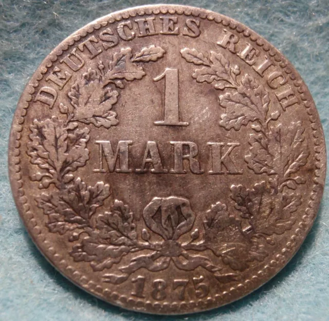 Scarce 1875 B Germany Empire SILVER 1 Mark KM# 7 Silver Very High Grade..