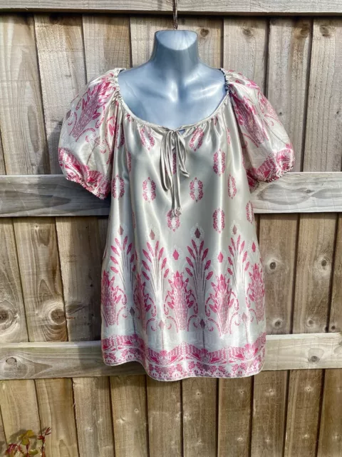 Condt nuovo di zecca Camicia taglia 12 BM beige e rosa cravatta anteriore rilassante sensazione raso 🙂