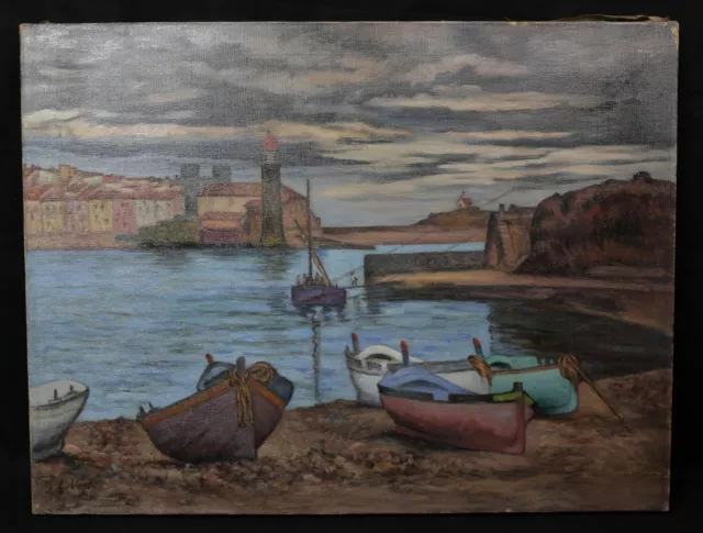 Lucien VOGT (1891-1968) Vue du port de Collioure Céret Côte Vermeille marine