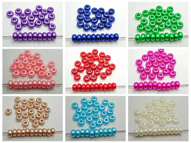 100 Acrylic Faux Pearl Rondelle Spacer Beads With Large 5mm Hole Pick Your Color