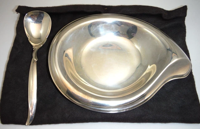 Flair 1847 IS Rogers Bros Bon Bon Nut Dish & Spoon Set + Anti-Tarnish Bag Vntg