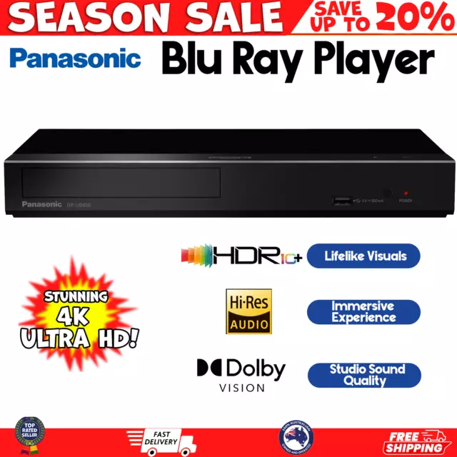 4K UHD Blu Ray Player HDR Twin HDMI Bluray Dolby Player Panasonic HD Disc Player