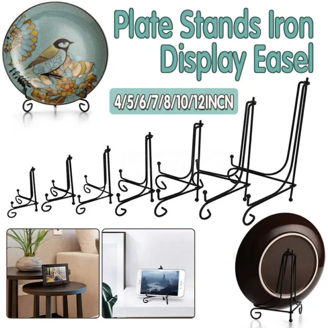 Plate Stands Iron Display Easel Photo Picture Bowl Dish Book Holder Frame Black