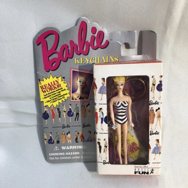 Vintage Barbie Keychain Blonde Hair Black and White Swimsuit Basic Fun New 1995
