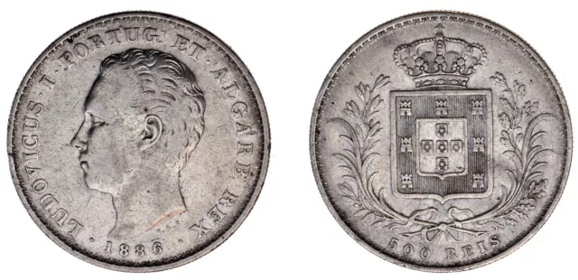 500 Silver Reis / 500 Reis Plata. Portugal 1886. Luis I. Vf+ / Mbc+.