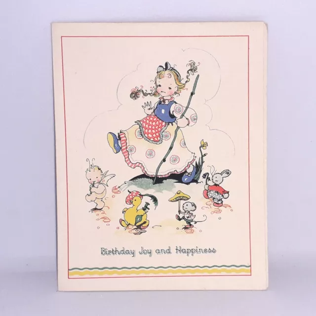 Vintage Deadstock 40s 50s Childs Birthday Joy Greetings Card Gilt Printed