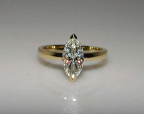 1.20CT Marquise Cut Lab Created Dimond Solitaire Ring 14K Yellow Gold Plated