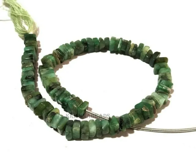 62Cts Natural Emerald Square 5-5.5mm Smooth Heishi Cut Gemstone Beads 8"Inch