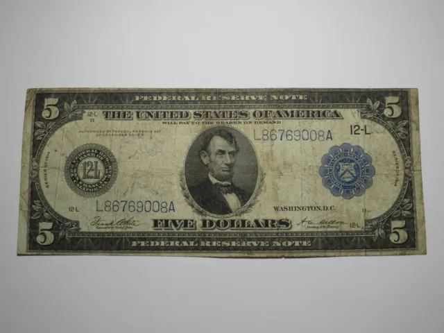 $5 1914 San Francisco California CA Federal Reserve Large Bank Note Bill VG