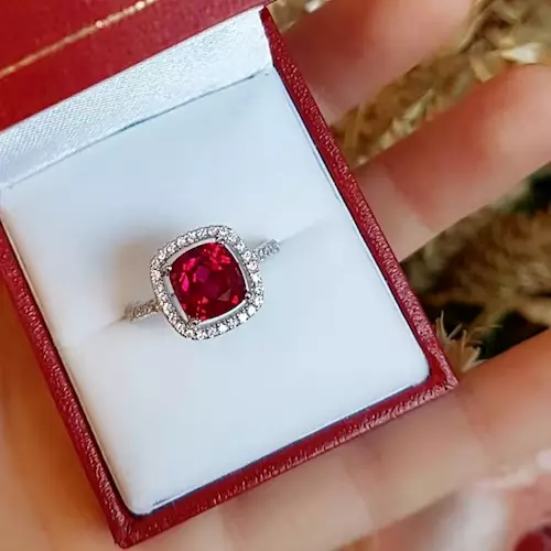 Cushion cut design genuine lab grown ruby engagement ring,  square ruby ring,
