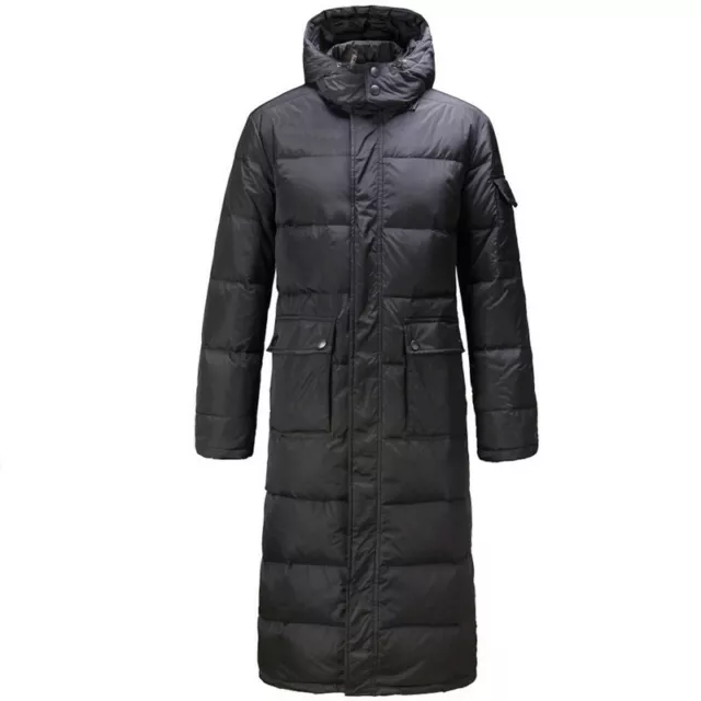 Mens Hooded Removable Thick Warm Puffer Jacket Winter Double Zipper Long Quilted