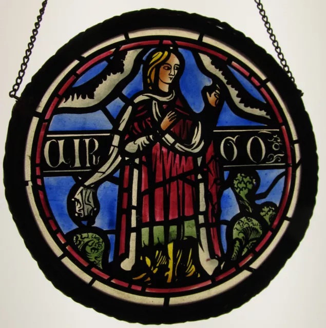 Antikes Glasbild Heiliger Mann segnet  Bleirahmen  Fensterbild Hinterglasmalerei
