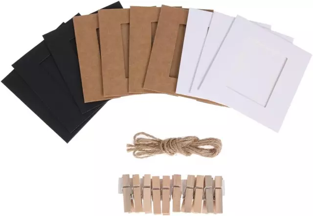 30Pcs DIY Kraft Paper Cardboard Photo Frame with Wooden Clips and String,