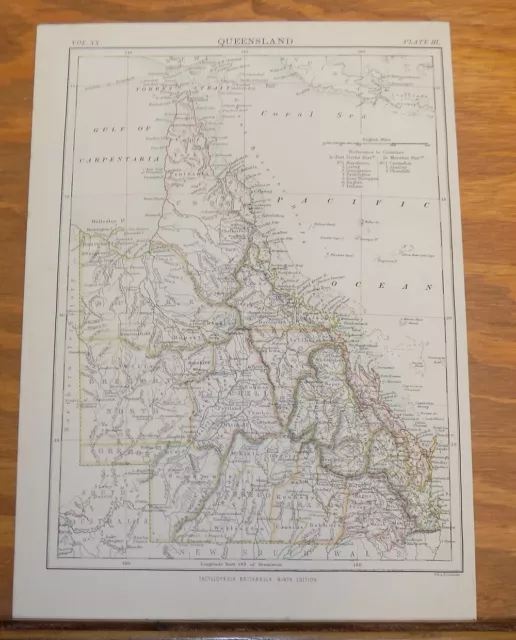 1886 Antique COLOR Map///QUEENSLAND, AUSTRALIA