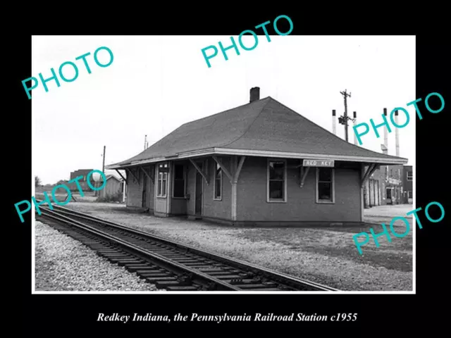 OLD LARGE HISTORIC PHOTO OF REDKEY INDIANA VIEW OF THE RAILROAD STATION c1955