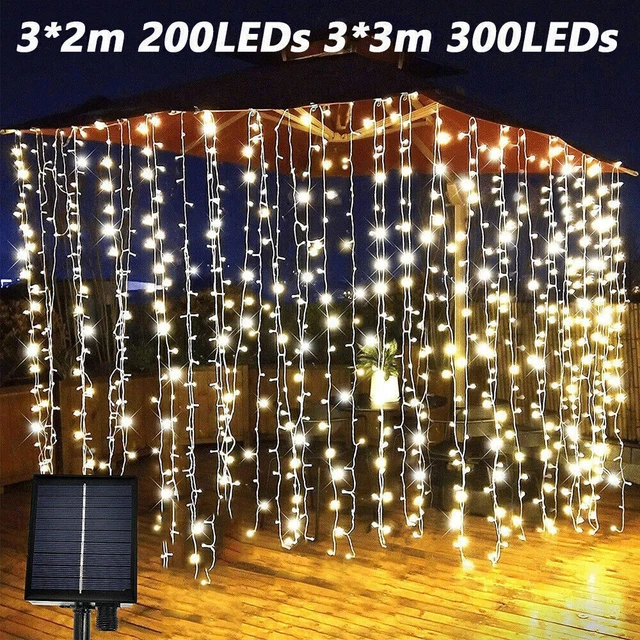 Solar Curtain Lights 300 LED Fairy String Lights Hanging Garden Waterfall Light