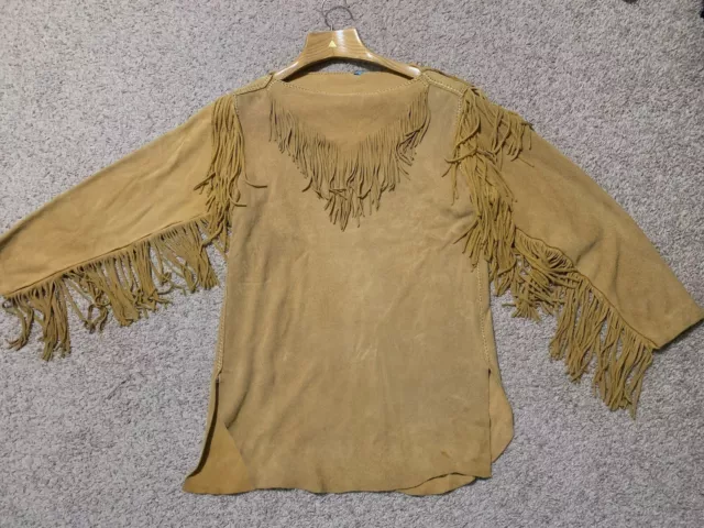 Men’s Native American Mountain Man Buckskin Leather Fringed Shirt/Tunic—Large