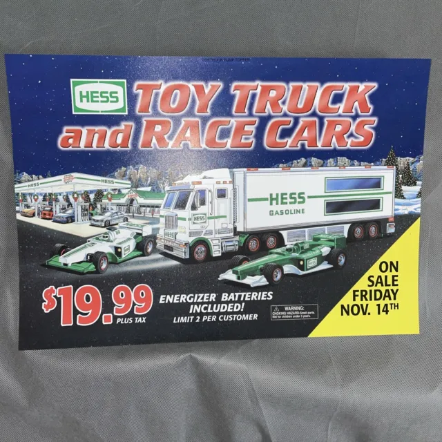 Vintage Hess Advertising Store Display Sign Poster Toy Truck And Race Cars