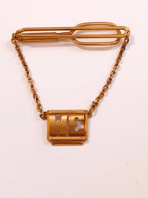 Vintage Swank gold tone tie clasp bar monogram WE