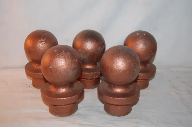 Set of 5 Vintage FENCE  Heavy Cast Iron Ball Post Finials