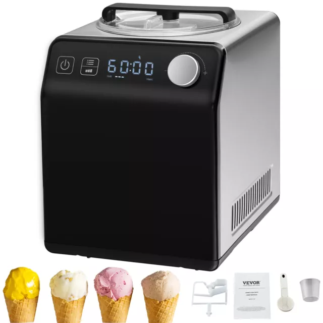 VEVOR Elektrsiche Eismaschine Kompressor 2L Eiscreme Frozen Joghurt Edelstahl