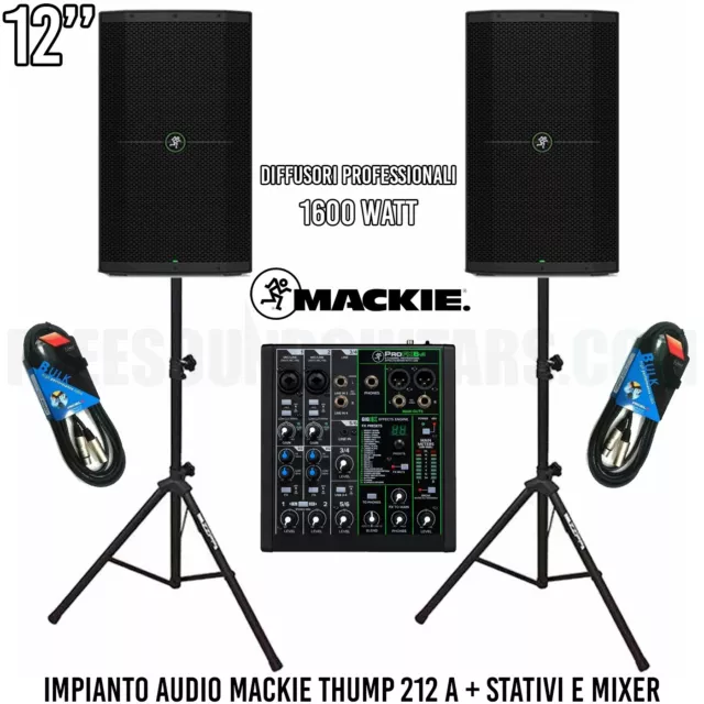 Mackie Thump 212 A Impianto Audio + Mixer + Stativi + Cavi Pro 1600W DJ Karaoke