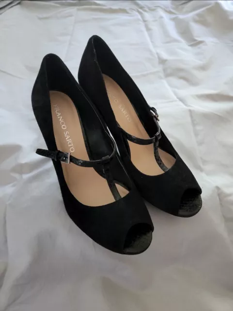 Franco Sarto Suede Leather Peep Toe Mary Jane's Heels Size 8.5