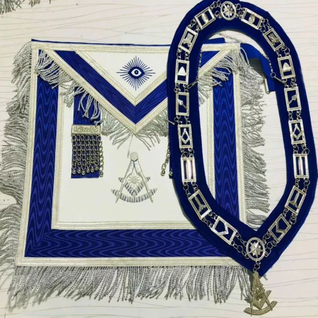 Masonic Regalia Past Master Apron Blue With Chain Collar & Jewel