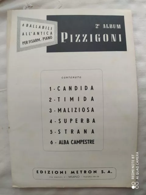 Pizzigoni "6 Ballabili All'antica Per Fisarmonica - Piano 2° Album" - 1952
