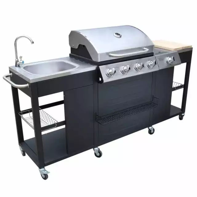 AX Barbecue Grill Griglia Butano BBQ Tubo Mobili 59x204x112cm Ruote Negozi 40426