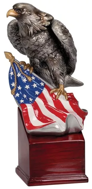 AMERICAN BALD EAGLE At Rest STATUE Patriotic American Flag FIGURINE  SCULPTURE