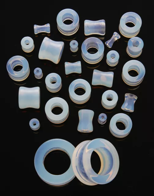 1 Pair 8g Organic Opalescent Stone Tunnels Eyelets Ear Eight Gauge 3mm Opal