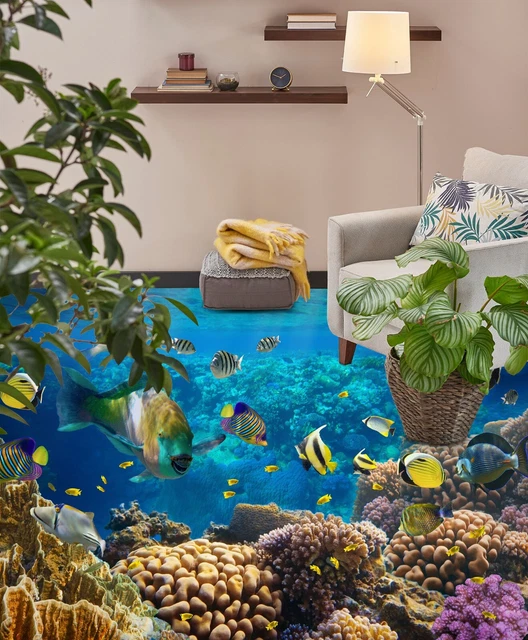Papier Peint Photo 3D – Corail Poisson, Plancher Peinture Murale, Coco 2024