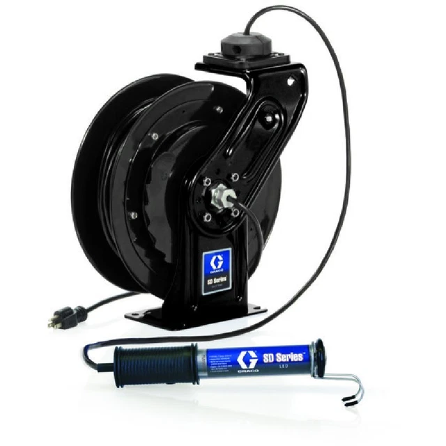 GRACO 24Y869 - 120V LED Light Reel, 35 ft, 16/3, Black