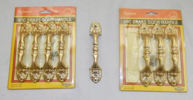 Set Of 8 Vintage Brass Door/Drawer Pulls Handles Ornate Details (B7)