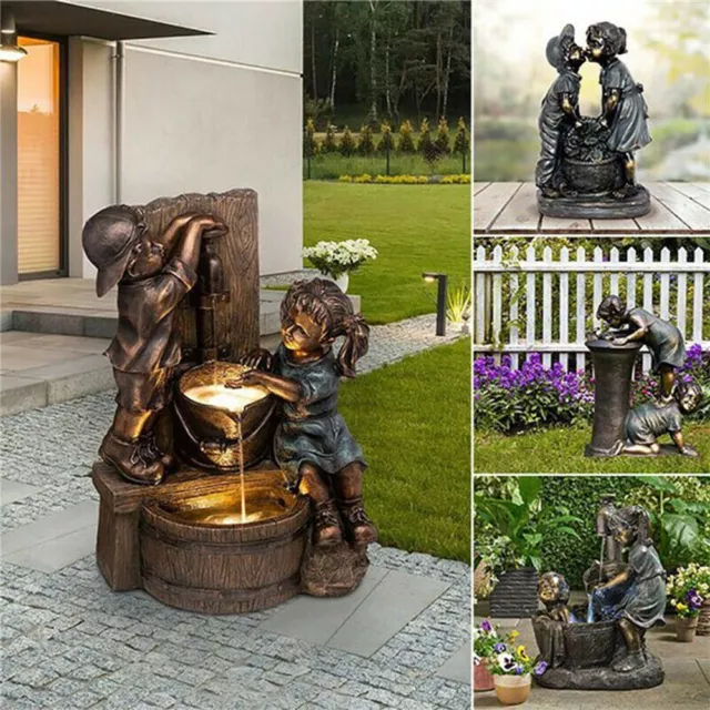 Sculpture Garden Ornaments Kissing Kids Outdoor Decor Boy and Girl Statue