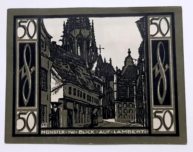 Münster Notgeld 50 Pfennig 1921 Emergency Money Germany Banknote (27725)