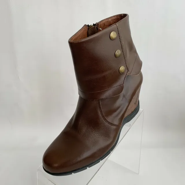 Sanita Womens Maddox Ankle Boots Brown Leather Zip Wedge Heel Size EU 39 US 8.5