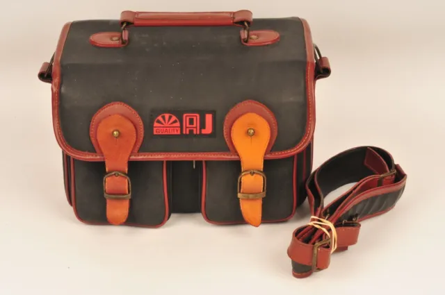 Vintage AJ Black & Tan Vinyl Camera Bag with Billingham Style Fastening