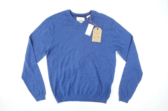 ORIGINAL WEATHERPROOF VINTAGE Blu Piccolo Scollo A V Cotone Cashmere Uomo Nwt