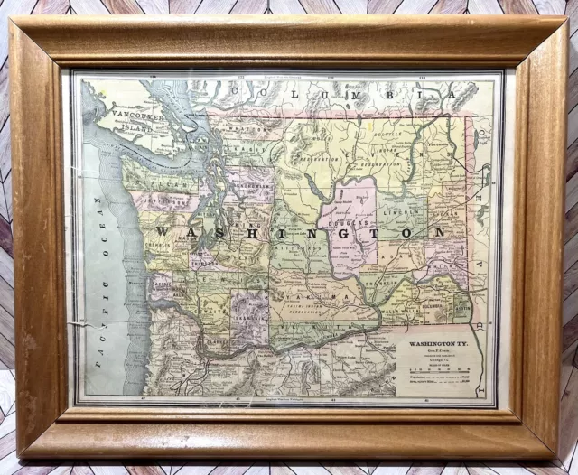 1880’s Antique Cram's Atlas Map Of Washington OR Oregon (2 Sided) Framed 11x14