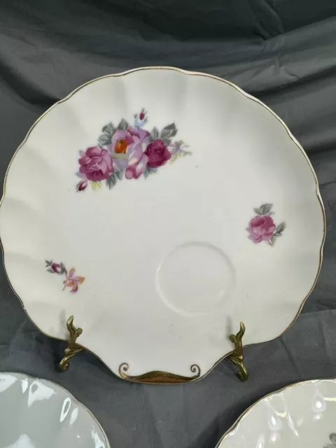 Vintage Moss Rose Snack/Tea Plate China Shell Shaped w Cup Indentation Gold Edge